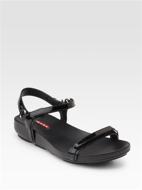 prada flat sandals wood link|Black Flat Leather Sandals .